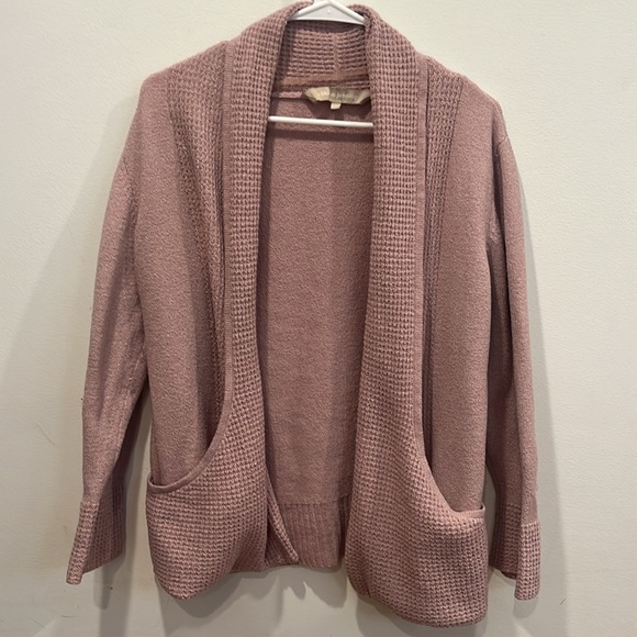 Chloe & Jasmine Women's Large Pink Waffle Sweater Cardigan Top - Picture 7 of 13
